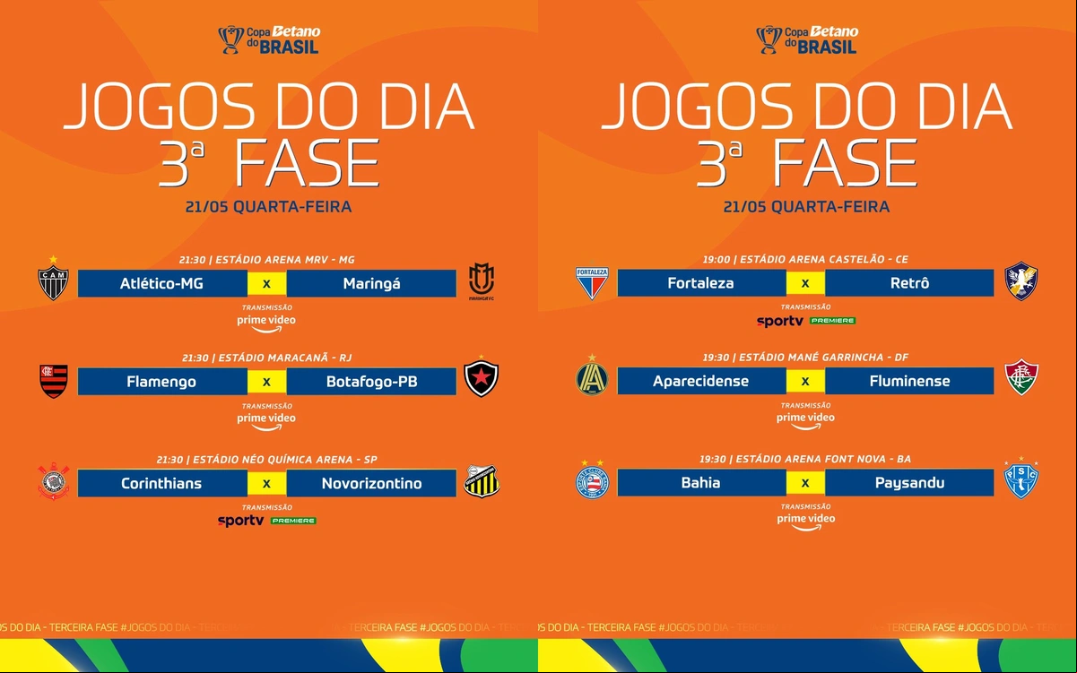 Duelos, horários, locais e transmissões dos jogos da terceira fase da Copa do Brasil